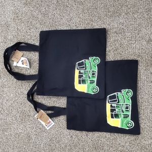 Freesetglobal fair trade tuk-tuk tote bag set of 2 new black reusable co…